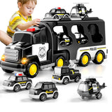 Kids LED Toy Cars Set Music Sound Truck Car with 6 Mini Cars Christmas Birthday Surprise Black