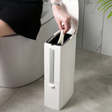 2-in-1 Slim Trash Can and Toilet Brush Set Bathroom Garbage Bin Wastebasket with Lid Beige