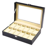 PU Leather Display Storage Box Watch Organizer Case Jewelry Showcase