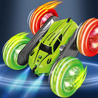 2.4 GHZ Remote Control Stunt Car 4WD Double Sided Rotating Crawler with Headlights Green