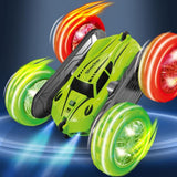 2.4 GHZ Remote Control Stunt Car 4WD Double Sided Rotating Crawler with Headlights Green