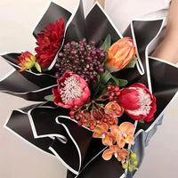 Set of 20 Sheets Flower Wrapping Paper Waterproof Floral Bouquet Packaging Paper for Wedding Birthday DIY Black White Edge