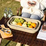 Multi-Functional Picnic Basket Camping Folding Basket with Cover for Outdoor Party Food Storage Beige