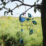 Peacock Wind Chimes Glass Hanging Wind Bell Outdoor Garden Decor Blue