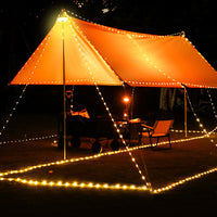 2-in-1 Stowable Camping String Light 10M Outdoor Water-Resistant LED Tent Light Khaki