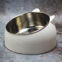 Tilted Dog Food Bowl Stainless Steel Cat Dog Feeder White