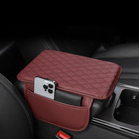 Car Center Console Cover PU Leather Car Armrest Box Cushion with 2 Storage Bags Red