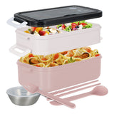 Lunch Box Food Containers Bento Microwave Stainless Portable Box with Dinnerware Pink