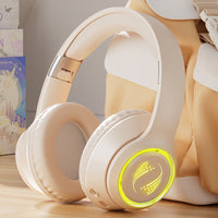 Wireless Bluetooth  Headphones Foldable Headworn Headset with RGB Lights Beige