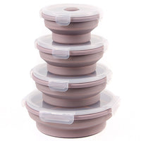 4Pcs Collapsible Food Storage Containers with Lid Foldable Storage Bowls Pink