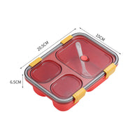 Portable 3-Compartment Microwaveable Lunch Box Bento Box with Cutlery Red