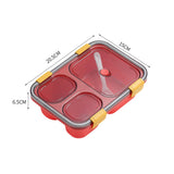 Portable 3-Compartment Microwaveable Lunch Box Bento Box with Cutlery Red