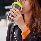 350ML Double Walled Glass Coffee Mug with Silicone Lid Travel Coffee Drinking Cup Green