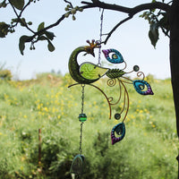 Peacock Wind Chimes Glass Hanging Wind Bell Outdoor Garden Decor Green