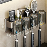 Wall Mounted Electric Toothbrush Caddy Toothpaste Rack with Cups Space Saving Bathroom Organizer