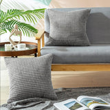 2Pcs Corduroy Throw Pillow Cover Sofa Lounge Cushion Cover Home Decor Grey