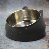 Tilted Dog Food Bowl Stainless Steel Cat Dog Feeder Black