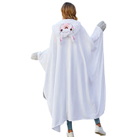 Wearable Animal Style Hooded Blanket Warm Cozy Plush Hoodie Throw Cloak Wrap for Adults White