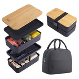 2-Layer Bento Box with Movable Compartments Stackable Lunch Box with Insulated Bag Black