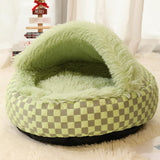 Winter Warm Pet Bed Cat and Dog Nest Plush Semi-Closed Pet Bed Sofa Green