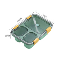 Portable 3-Compartment Microwaveable Lunch Box Bento Box with Cutlery Green