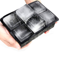 2Pcs 6-Grid Silicone Ice Cube Tray Large Square Ice Cube Mold for Whiskey Cocktails Drinks Black