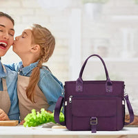 Insulated Lunch Bag Leakproof Lunch Tote Bag with Removable Shoulder Strap for Work Picnic Hiking Purple