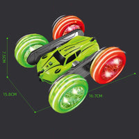 2.4 GHZ Remote Control Stunt Car 4WD Double Sided Rotating Crawler with Headlights Green