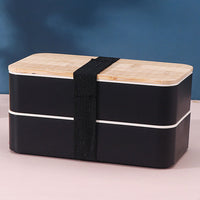 2-Layer Bento Box with Movable Compartments Stackable Lunch Box with Insulated Bag Black