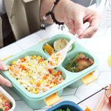 Portable 3-Compartment Microwaveable Lunch Box Bento Box with Cutlery Green