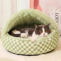 Winter Warm Pet Bed Cat and Dog Nest Plush Semi-Closed Pet Bed Sofa Green