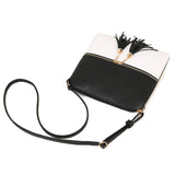 Girls Crossbody Bag Shoulder Bag with Tassel and Zipper Pocket Black and White