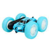 2.4 GHZ Remote Control Stunt Car 4WD Double Sided Rotating Crawler with Headlights Blue