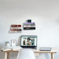 2Pcs Set Invisible Floating Bookshelf Wall Mounted Book Organizers Office Home Decor White