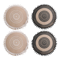 Set of 4Pcs Jute Woven Coaster Round Placemat Kitchen Dining Table Decor Style 1