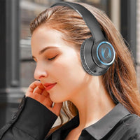 Wireless Bluetooth  Headphones Foldable Headworn Headset with RGB Lights Black