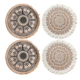 Set of 4Pcs Jute Woven Coaster Round Placemat Kitchen Dining Table Decor Style 2