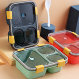 Portable 3-Compartment Microwaveable Lunch Box Bento Box with Cutlery Blue