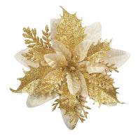 12 Pieces Set Christmas Glitter Flowers Decorations Xmas Faux Flowers Wedding Party Ornaments Golden