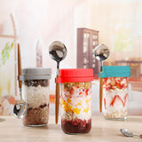 Set of 4Pcs 600ML Overnight Oats Containers with Lids and Spoons Airtight Jars for Milk Cereal Fruit