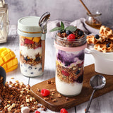 Set of 4Pcs 600ML Overnight Oats Containers with Lids and Spoons Airtight Jars for Milk Cereal Fruit