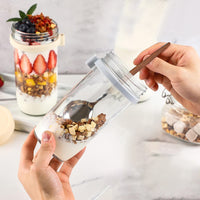 Set of 4Pcs 600ML Overnight Oats Containers with Lids and Spoons Airtight Jars for Milk Cereal Fruit