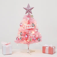 Artificial Mini Tabletop Christmas Tree  Pink Xmas Tree with LED Lights Treetop Ornaments