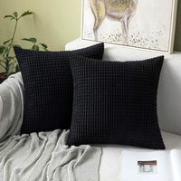 2Pcs Corduroy Throw Pillow Cover Sofa Lounge Cushion Cover Home Decor Black