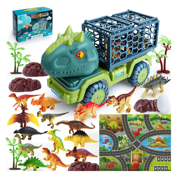 Dinosaur Truck Toys Set Car Toy with 15 Dino Figures Play Set  Kid Gift Style 1