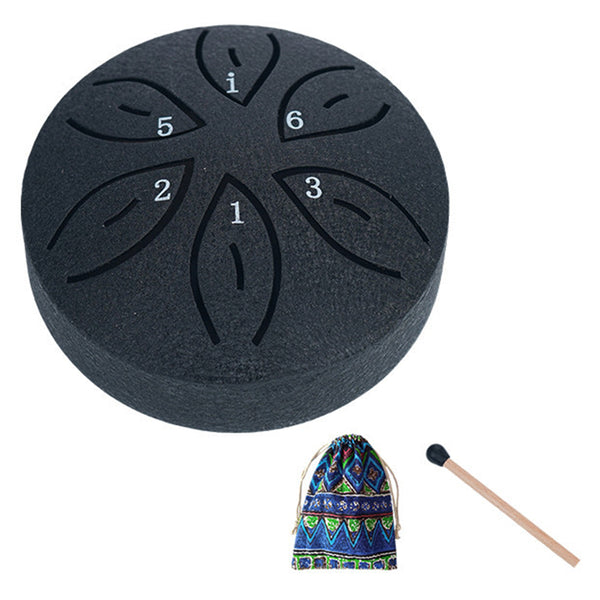 6-Note Rain Drum for Outside Garden Mini Steel Tongue Drum Instrument Black