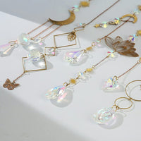 6Pcs Glass Sun Catcher Prism Hanging Ornament Kit with Chain Gold