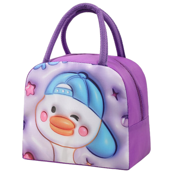 Kids Cute Insulated Lunch Bag 3D Cartoon Meal Tote Bag Purple