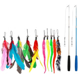 Cat Fishing Pole Toy Set Retractable Cat Wand and Feather Toys Interactive Kitten Toys