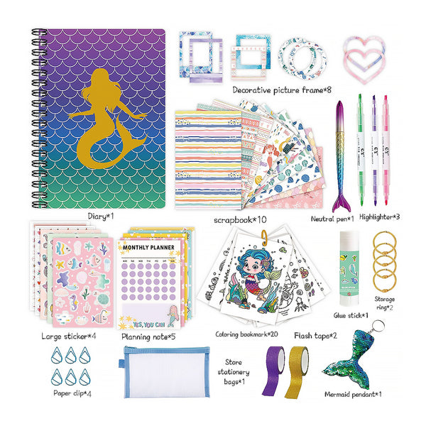 Mermaid DIY Journal Kit for Girls Scrapbooking and Diary Supplies Stickers Set